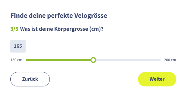 Grössenrechner Schritt 3: Körpergrösse einstellen